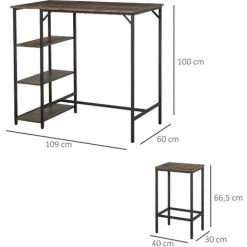 Les meilleures critiques de 🔔 HOMCOM Ensemble Table De Bar 3 étagères 2 Tabourets Style Industriel Métal Noir Aspect Vieux Bois Veinage 👍 -Table haute Boutique 41918991 3