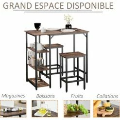 Les meilleures critiques de 🔔 HOMCOM Ensemble Table De Bar 3 étagères 2 Tabourets Style Industriel Métal Noir Aspect Vieux Bois Veinage 👍 -Table haute Boutique 41918991 5