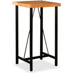 Budget 😉 HAPPYSHOPPING Ensemble De Bar 3 Pcs Bois D'acacia Cuir Veritable Et Toile 😍 -Table haute Boutique 41956086 3