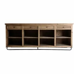 Sortie 😀 LES TENDANCES Comptoir De Bar 4 Tiroirs 8 Niches Pin Recyclé Massif Clair Coben 🔥 -Table haute Boutique 41994542 3