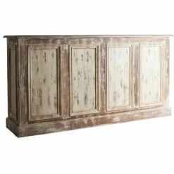 Budget ⌛ LES TENDANCES Comptoir De Bar 2 Tiroirs 2 Niches Bois De Traverse Blanc Vieilli Aydin 👍