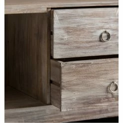 Budget ⌛ LES TENDANCES Comptoir De Bar 2 Tiroirs 2 Niches Bois De Traverse Blanc Vieilli Aydin 👍 -Table haute Boutique 41998458 4