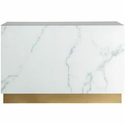 Bon marché 😍 LES TENDANCES Table De Bar Art Déco Verre Cristal Teinté Blanc Marbré Et Acier Doré Kola 180 Cm ❤️