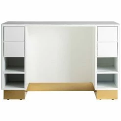 Bon marché 😍 LES TENDANCES Table De Bar Art Déco Verre Cristal Teinté Blanc Marbré Et Acier Doré Kola 180 Cm ❤️ -Table haute Boutique 41999091 3