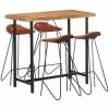 Bon marché 😀 TRUE DEAL Ensemble De Bar 5 Pcs Bois Solide Et Cuir Véritable 🧨 1 Bon marché 😀 TRUE DEAL Ensemble De Bar 5 Pcs Bois Solide Et Cuir Véritable 🧨 -Table haute Boutique 42169094 1