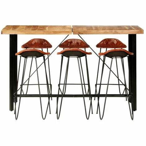 Remise 😍 TRUE DEAL Ensemble De Bar 7 Pcs Bois Solide Et Cuir Véritable 😀 4 Remise 😍 TRUE DEAL Ensemble De Bar 7 Pcs Bois Solide Et Cuir Véritable 😀 – Image 2