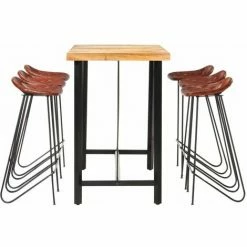 Remise 😍 TRUE DEAL Ensemble De Bar 7 Pcs Bois Solide Et Cuir Véritable 😀 9 Remise 😍 TRUE DEAL Ensemble De Bar 7 Pcs Bois Solide Et Cuir Véritable 😀 -Table haute Boutique 42169095 3