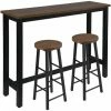 Coupon ⭐ WOLTU 1 Table De Bar+2 Tabourets De Bar Hêtre Foncé.en MDF Et Métal.140x40x100cm 😀 -Table haute Boutique 42213413 1