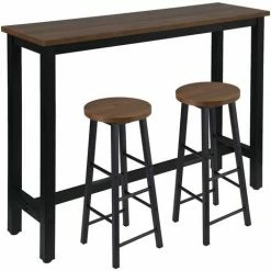 Coupon ⭐ WOLTU 1 Table De Bar+2 Tabourets De Bar Hêtre Foncé.en MDF Et Métal.140x40x100cm 😀