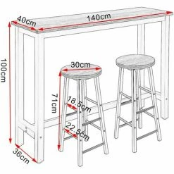 Coupon ⭐ WOLTU 1 Table De Bar+2 Tabourets De Bar Hêtre Foncé.en MDF Et Métal.140x40x100cm 😀 -Table haute Boutique 42213413 3
