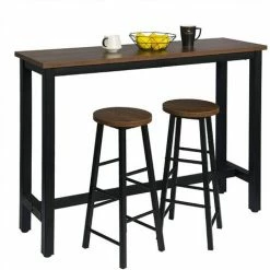 Coupon ⭐ WOLTU 1 Table De Bar+2 Tabourets De Bar Hêtre Foncé.en MDF Et Métal.140x40x100cm 😀 -Table haute Boutique 42213413 4