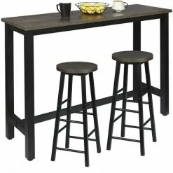 Sortie 😉 WOLTU 1 X Table De Bar + 2 X Tabourets De Bar Robuste -en MDF Et Métal - 140x40x100cm.Noir+Rouille 🎁