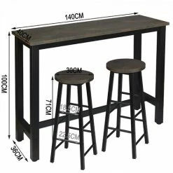 Sortie 😉 WOLTU 1 X Table De Bar + 2 X Tabourets De Bar Robuste -en MDF Et Métal - 140x40x100cm.Noir+Rouille 🎁 -Table haute Boutique 42213415 3