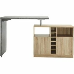 Remise 🛒 BAïTA Table De Bar POLY Effet Bois Et Béton Pivotante 126 à 191cm - Bois ✔️