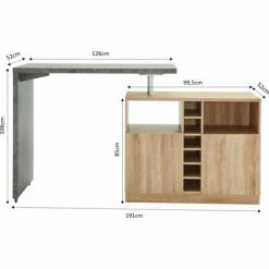 Remise 🛒 BAïTA Table De Bar POLY Effet Bois Et Béton Pivotante 126 à 191cm - Bois ✔️ -Table haute Boutique 42332641 4
