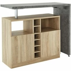 Remise 🛒 BAïTA Table De Bar POLY Effet Bois Et Béton Pivotante 126 à 191cm - Bois ✔️ -Table haute Boutique 42332641 5