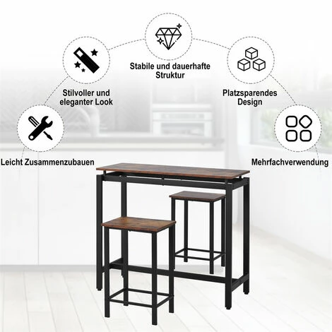 Promo ⭐ KARTOKNER Ensemble Table De Salle à Manger, Table De Bar Et Chaises De Bar,100 X40 X 90 Cm (L*W*H) , Table Haute Et Tabouret, Cadre En Acier, Style Industriel, Marron Rustique Et Noir 😍 4 Promo ⭐ KARTOKNER Ensemble Table De Salle à Manger, Table De Bar Et Chaises De Bar,100 X40 X 90 Cm (L*W*H) , Table Haute Et Tabouret, Cadre En Acier, Style Industriel, Marron Rustique Et Noir 😍 – Image 2