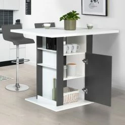 Remise 🧨 IDMARKET Ilot Central UGO 110 Cm Bois Blanc Et Gris Avec Rangements 🔥 9 Remise 🧨 IDMARKET Ilot Central UGO 110 Cm Bois Blanc Et Gris Avec Rangements 🔥 -Table haute Boutique 45391570 3