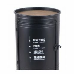 Vente flash ✔️ WADIGA Table D'appoint / Bout De Banapé Bidon Métal Et Bois - 33x46.5cm - Noir 🔔 -Table haute Boutique 46308595 2