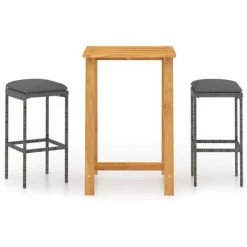 De gros 👏 Hommoo Ensemble De Bar De Jardin Avec Coussins 3 Pcs Gris 🔥