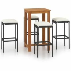 Promo 🛒 Hommoo Ensemble De Bar De Jardin Avec Coussins 5 Pcs Noir 🎁