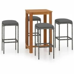 Sortie 👍 Hommoo Ensemble De Bar De Jardin Avec Coussins 5 Pcs Gris 🎉