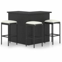 Remise 😀 Hommoo Meuble De Bar De Jardin 4 Pcs Avec Coussins Resine Tressee Noir ✨