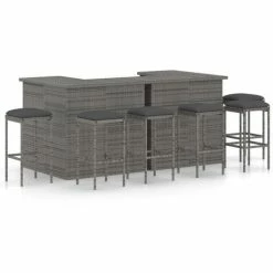 Budget 😀 Hommoo Meuble De Bar De Jardin 8 Pcs Avec Coussins Resine Tressee Gris 🧨