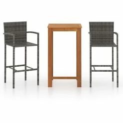 Offres 🔔 Hommoo Ensemble De Bar De Jardin 3 Pcs Gris 😀