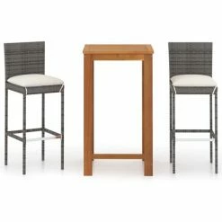Bon marché 🥰 Hommoo Ensemble De Bar De Jardin Avec Coussins 3 Pcs Gris 🎉