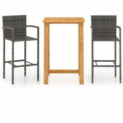 Sortie 🔔 Hommoo Ensemble De Bar De Jardin 3 Pcs Gris ❤️