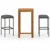 Sortie ⭐ Hommoo Ensemble De Bar De Jardin Avec Coussins 3 Pcs Gris 🤩