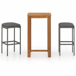 Sortie ⭐ Hommoo Ensemble De Bar De Jardin Avec Coussins 3 Pcs Gris 🤩