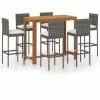Le moins cher 🌟 Hommoo Ensemble De Bar De Jardin Avec Coussins 7 Pcs Gris 👏 -Table haute Boutique 46562314 1