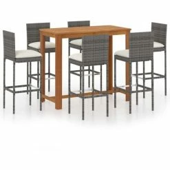 Le moins cher 🌟 Hommoo Ensemble De Bar De Jardin Avec Coussins 7 Pcs Gris 👏
