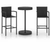 Meilleure vente ⭐ Hommoo Ensemble De Bar De Jardin 3 Pcs Resine Tressee Noir 🌟 -Table haute Boutique 46563409 1