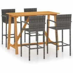 Offres 🔔 Hommoo Ensemble De Bar De Jardin 5 Pcs Gris 🥰