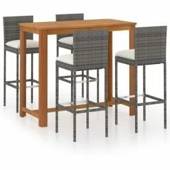 Acheter ✨ Hommoo Ensemble De Bar De Jardin Avec Coussins 5 Pcs Gris 😍
