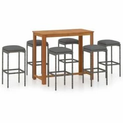 Meilleur prix ⭐ Hommoo Ensemble De Bar De Jardin Avec Coussins 7 Pcs Gris 🔔