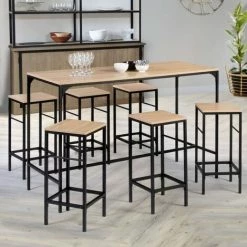 Offres ❤️ IDMARKET Table Haute De Bar DETROIT Et 6 Tabourets Design Industriel 🥰