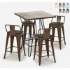Nouveau 🎁 AHD AMAZING HOME DESIGN Ensemble Table Bois Métal 60x60cm 4 Tabourets Style Tolix Mason Noix Steel Top | Couleur: Marron 🥰