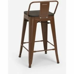 Nouveau 🎁 AHD AMAZING HOME DESIGN Ensemble Table Bois Métal 60x60cm 4 Tabourets Style Tolix Mason Noix Steel Top | Couleur: Marron 🥰 -Table haute Boutique 46946486 5