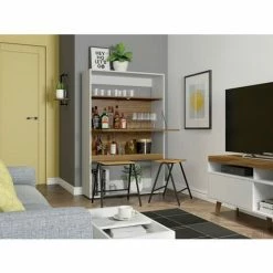 Budget 👏 BEAUX MEUBLES PAS CHERS Meuble Secrétaire - Bar Blanc Et Châtaignier ⭐ -Table haute Boutique 48456394 5