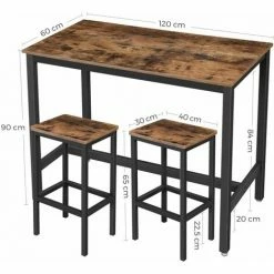 Remise 😉 HUCOCO LIBUT - Table De Bar Style Rustique Cuisine/salle à Manger - 120x90x60 Cm - Avec 2 Tabourets - Marron ✨ -Table haute Boutique 48663076 2