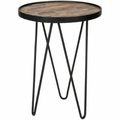 Meilleure affaire 😍 Table Haute En Bois Et Métal, Finition Naturel - Dim : H 52 X Dia 39 Cm - PEGANE - 🛒