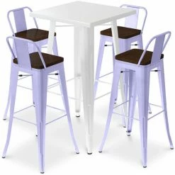 Le moins cher ✨ PRIVATEFLOOR Table De Bar Blanche + X4 Tabourets De Bar En Acier - Ensemble Bistrot Stylix Design Industriel - Nouvelle édition Lavande - - Lavande 😀