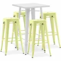 Meilleure affaire 😉 PRIVATEFLOOR Table De Bar Blanche + X4 Tabourets De Bar En Acier Design Industriel Set Bistrot Stylix - Nouvelle édition Jaune Pâle - - Jaune Pâle 👍