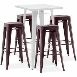 Remise 🛒 PRIVATEFLOOR Table De Bar Blanche + X4 Tabourets De Bar En Acier Design Industriel Set Bistrot Stylix - Nouvelle édition Bronze - - Bronze 🥰