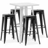 Offres 👏 PRIVATEFLOOR Table De Bar Blanche + X4 Tabourets De Bar En Acier Design Industriel Set Bistrot Stylix - Nouvelle édition Noir - - Noir 😉 -Table haute Boutique 50764454 1