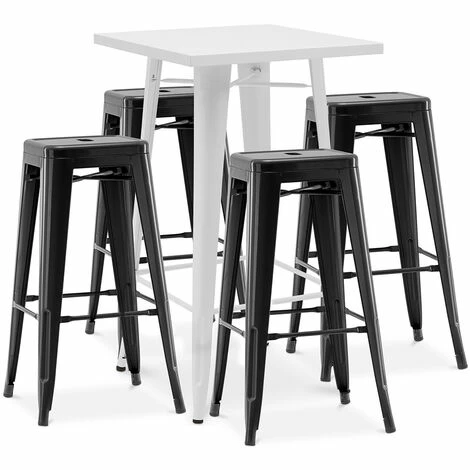 Offres 👏 PRIVATEFLOOR Table De Bar Blanche + X4 Tabourets De Bar En Acier Design Industriel Set Bistrot Stylix - Nouvelle édition Noir - - Noir 😉 3 Offres 👏 PRIVATEFLOOR Table De Bar Blanche + X4 Tabourets De Bar En Acier Design Industriel Set Bistrot Stylix - Nouvelle édition Noir - - Noir 😉